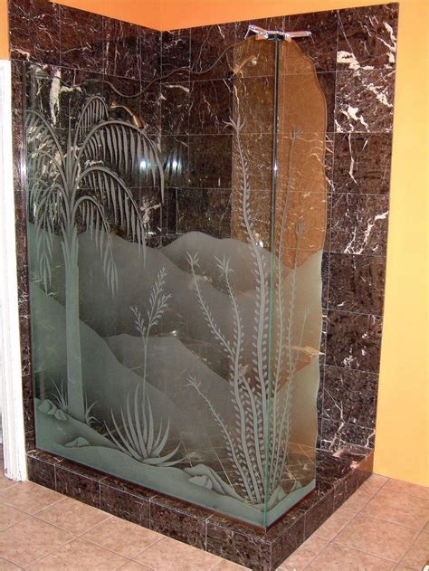 Dsrt Alre Gls Shower Enclosures Etched Glass Rustic Decor Etched Glass