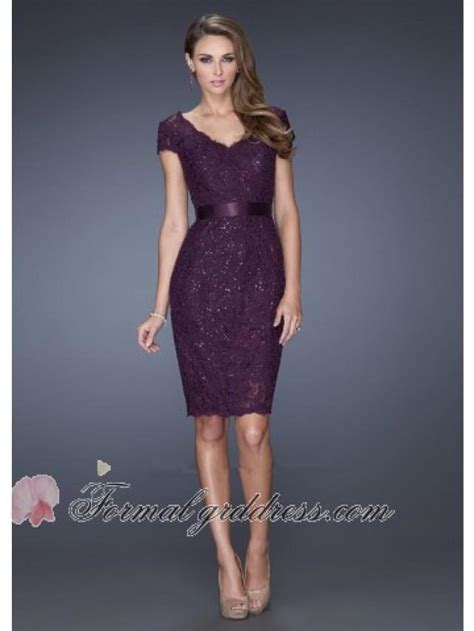 elegant short sleeve beaded lace fitted wedding guest cocktail dress
