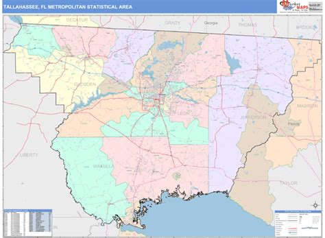 tallahassee fl metro area wall map color cast style by marketmaps