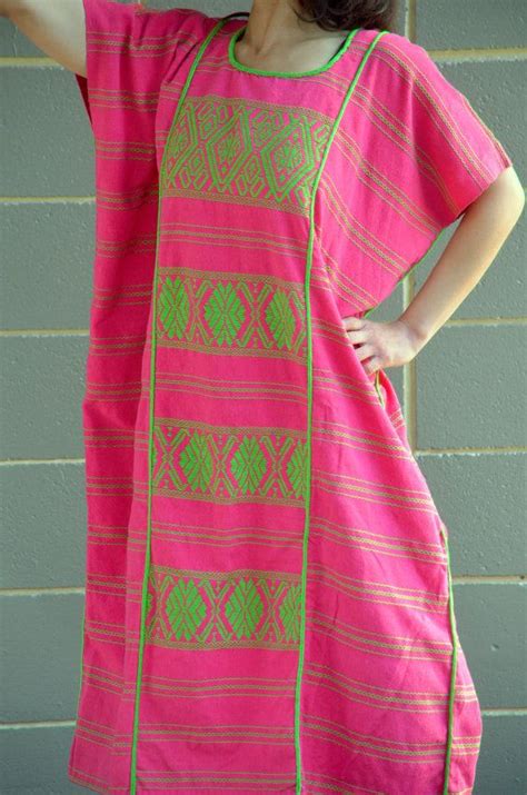 Vibrant Mexican Hand Woven And Hand Embroidered Dress Huipil Tunic