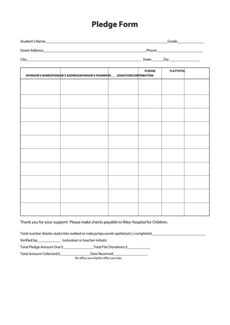 sample pledge form printable