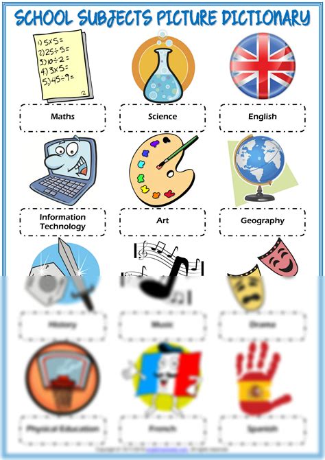 solution school subjects vocabulary esl picture dictionary worksheet