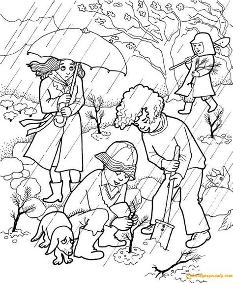 boys planting trees coloring pages  printable coloring pages
