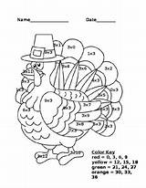 Math Coloring Turkey Sheet X3 Facts Thanksgiving Activities Grade Subject sketch template