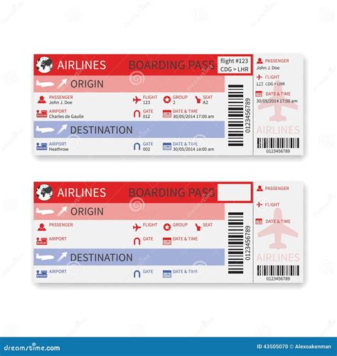 Vector Airline Boarding Pass Ticket Isolated On White Background Stock