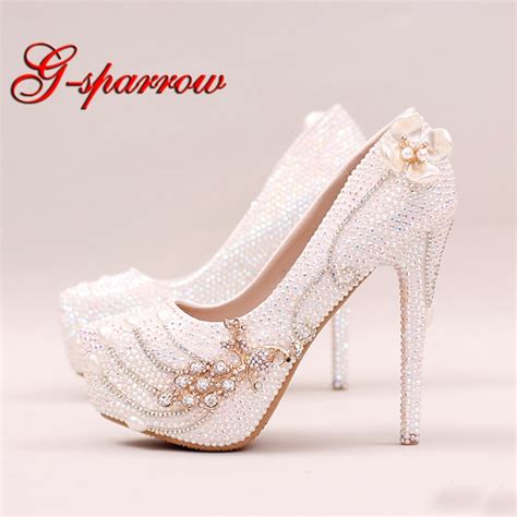 Sparkling Rhinestone Bridal Shoes Stiletto Heel White Ab Crystal