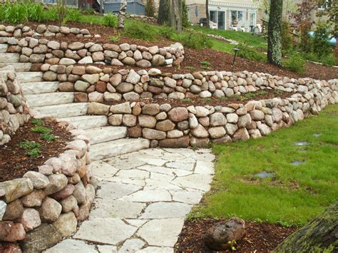 retaining walls  outcroppings treetops landscape design