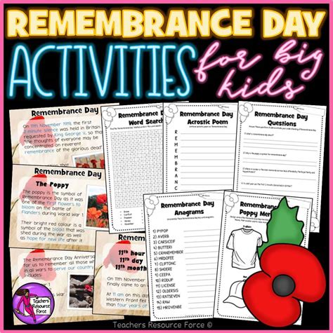 remembrance day activities  big kids shoptrfone