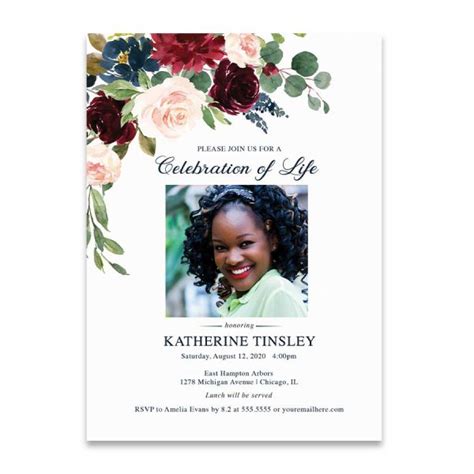 template celebration  life invitations   photo  florals