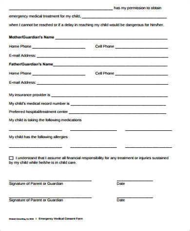sample child medical consent forms  ms word