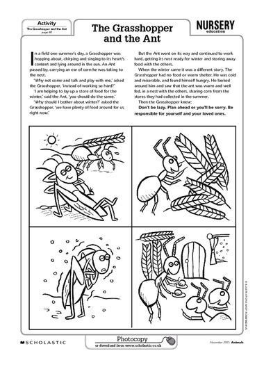 ant  grasshopper worksheet worksheetocom