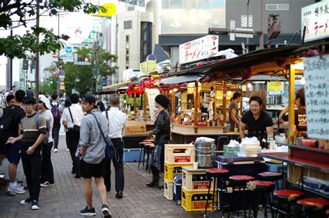 fukuoka japan august 30 2016 fukuoka`s famous food stalls