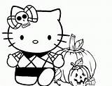 Kitty Halloween Hello Coloring Pages Spooky Cat Scary Kids Printable Cutouts Bow Cliparts Outline Colouring Color Clipart Cute Sanrio Print sketch template