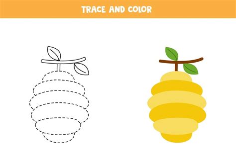 trace  color cute bee hive worksheet  kids  vector art