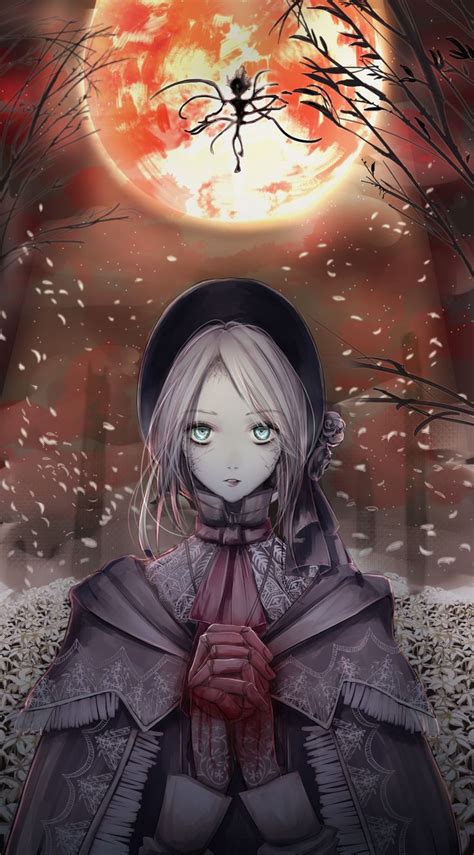 girl bloodborne bonnet cloak doll joints flower highres moon presence