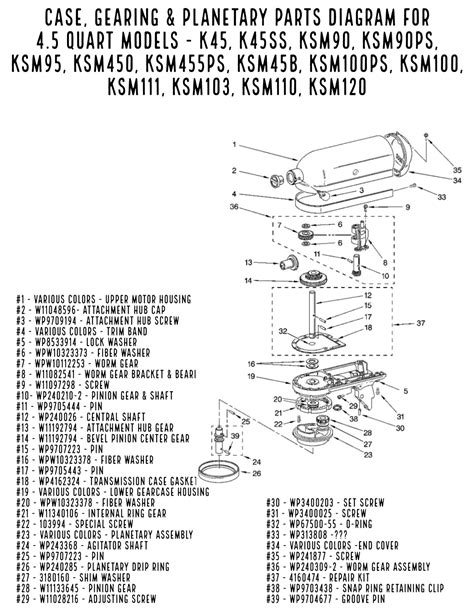 kitchenaid  quart ultra power stand mixer parts diagrams