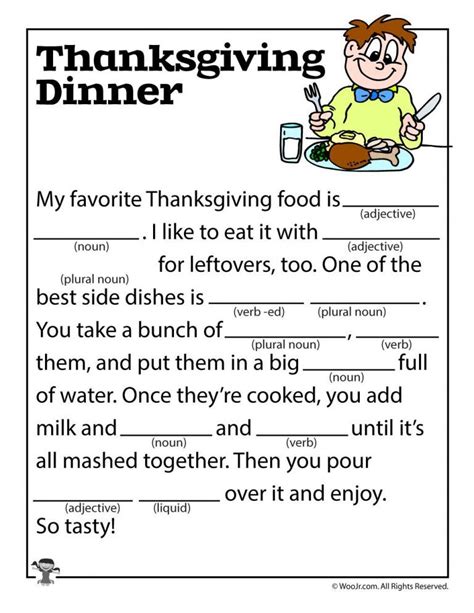 thanksgiving ad libs fill  game printables thanksgiving mad lib