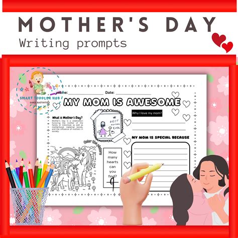 mothers day card  writing prompts  kids printable mothers day