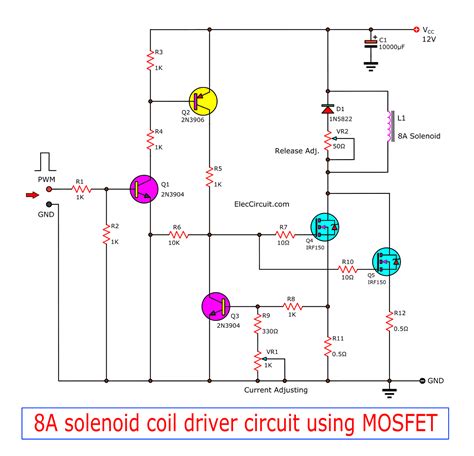 solenoid coil driver circuit  mosfet eleccircuitcom