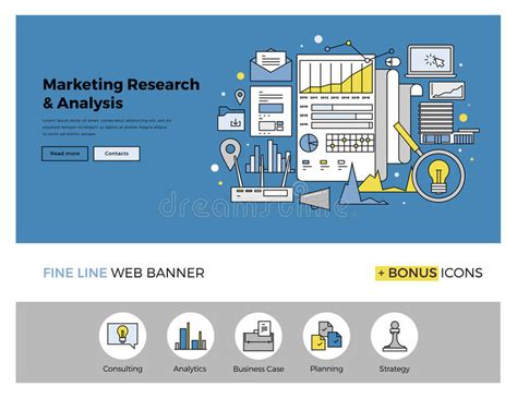 flat line design website banner of market research stock