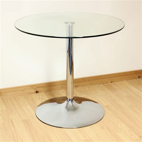 Hartleys 80cm Clear Chrome Round Glass Dining Kitchen Table Bistro Cafe