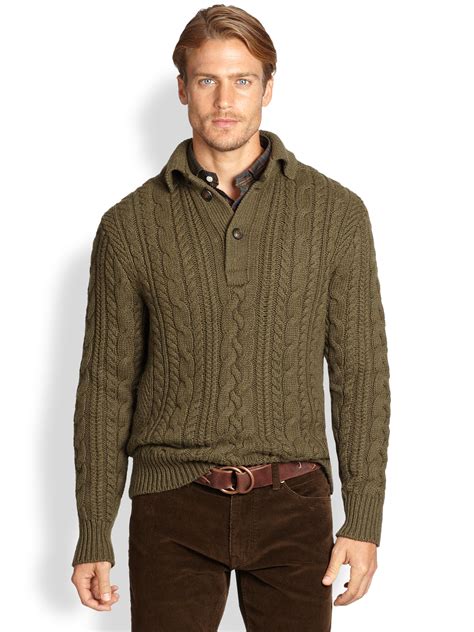 lyst polo ralph lauren aran knit sweater in green for men