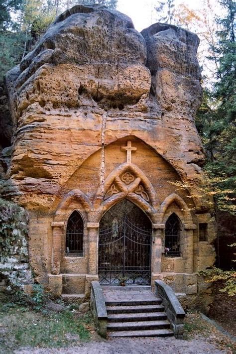 rock chapel  place  pilgrimage carved  sandstone   valley