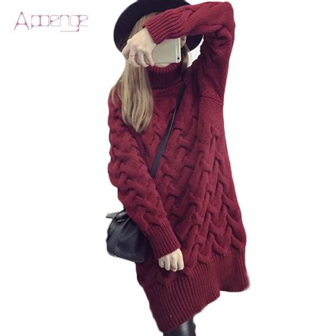 apoenge  autumn turtleneck twist sweater dress winter  warm thicker long dress korean