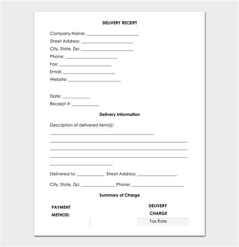 delivery receipt template  printable  templateroller