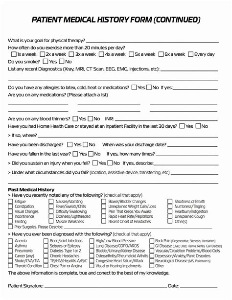 medical intake forms template effect template medical history