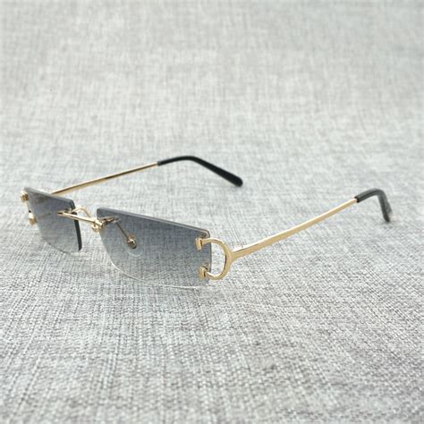 vintage small lens c wire sunglasses men rimless square sun women for