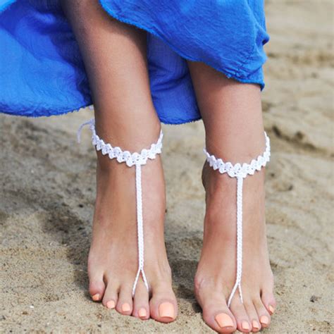 buy white crocheted barefoot sandals bridesmaid