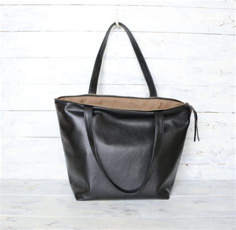 italian black zipper leather tote bag carryall leather