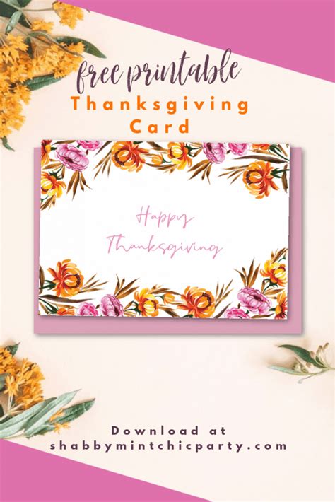 printable floral thanksgiving card shabby mint chic party