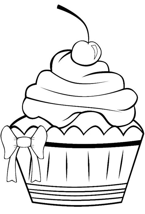 birthday cupcake  decorated  ribbons coloring page birthday