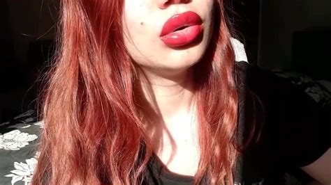 Big Red Glossy Lips With Sucking On Cigarette And Close Up Smoking Porn