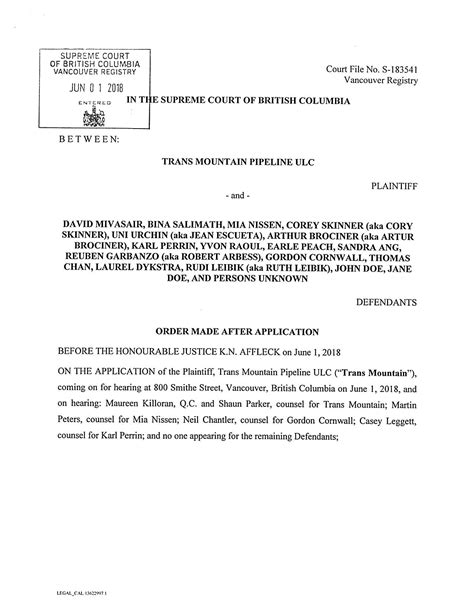 injunction order trans mountain