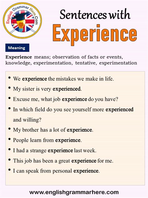 sentences  experience experience   sentence  meaning english grammar