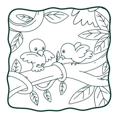 cartoon illustration  birds    tree trunk coloring book