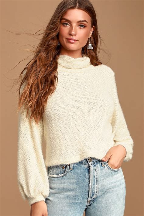 cozy white sweater top turtleneck sweater white cropped top lulus