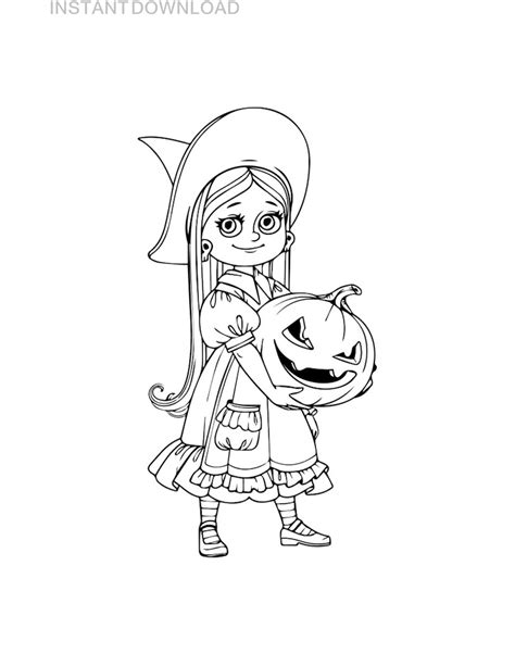printable halloween princess coloring page  bonus instant etsy