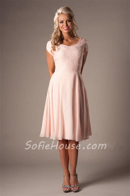 Modest A Line Sweetheart Short Sleeves Blush Pink Chiffon Lace Party