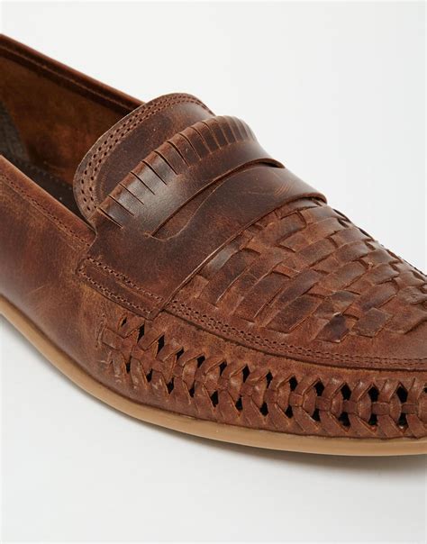 asos woven loafers  leather  tan brown  men lyst