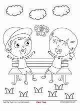 Coloring Kids Park Cartoon Fun Chatting Sheet Bench Garden sketch template