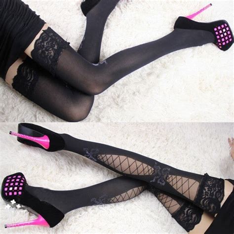 1 Pair Black Sheer Lace Stockings Women Top Thigh High Silk Stockings