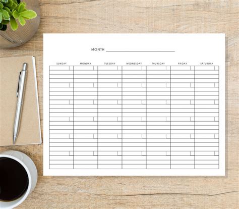 lined blank calendar page template instant   etsy
