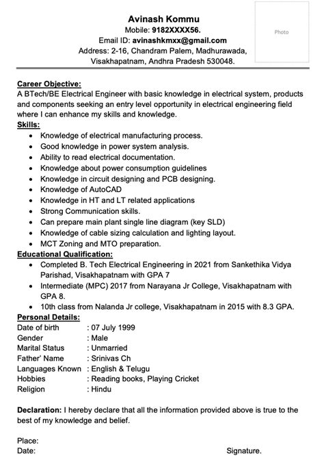 electrical engineer resume formats  freshers  experienced  word