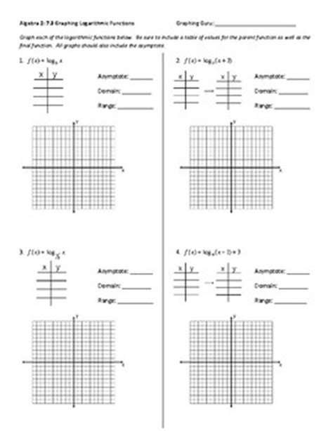 graphing logarithmic functions worksheet answer key  kristen mathison