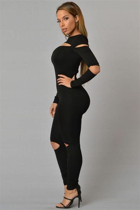 women long sleeve skinny black jumpsuit outfit online store for women