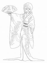 Kimono Drawing Coloring Pages Japanese Geisha Deviantart Lineart Patterns Paintingvalley sketch template